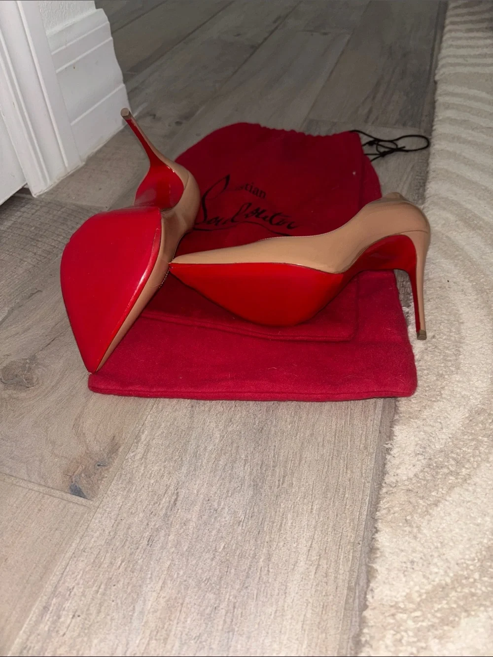 Christian Louboutin Nude Patent Pointed-Toe Pumps